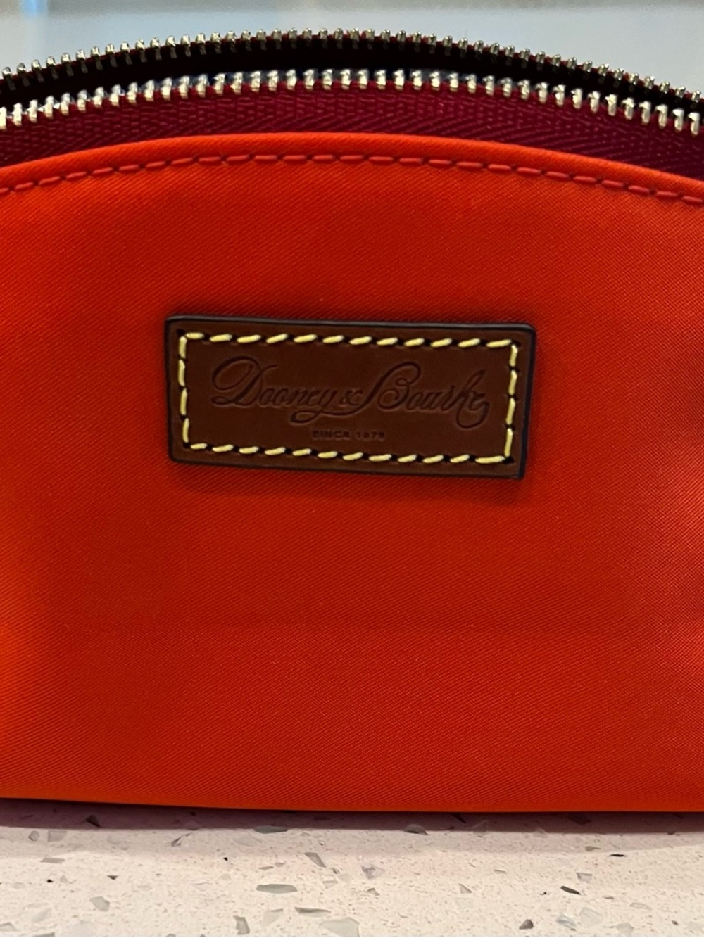 Dooney & Bourke Bright Orange Cosmetic Pouch with Leather Logo